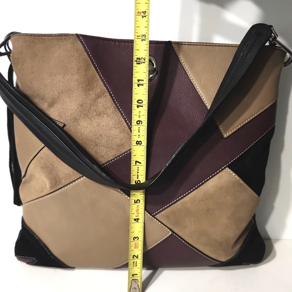 Sondra Roberts Patchwork Large Leather Shoulder Bag Satchel Tote EUC! - Picture 10 of 13